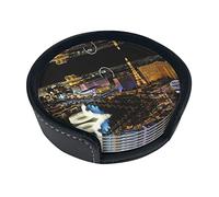 Coasters Set Of 6 Las Vegas Night View Print Leather Coasters For Drinks,Home Décor And Housewarming Gift