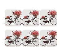 Coasters Set of 6 Leather Drink Coaster Red bicycle with flowers Coaster for Drinks Non-Slip Mugs Pads Waterproof Funny Coasters Coffee Cup Mat for Table Kitchen