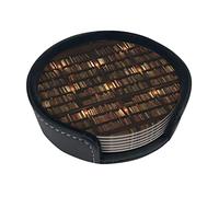 Coasters Set Of 6 Library Bookshelf Book Print Leather Coasters For Drinks,Home Décor And Housewarming Gift