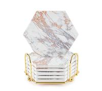 Coasters Set of 6,Marble Coasters Ceramic-Gold Coasters with Holder for Cups, Mugs,Tables