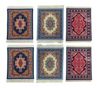 Coasters set of 6 Pcs, Cute Desk Accessories NonSlip Rubber back (2.5 mm) for Coffee Mugs, Printed Carpet Pattern, Home Decor Accessories, Afternoon tea (9x11cm) (6, Navy Blue NavyRed) non-woven