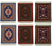 Coasters, set of 6 Pcs, Non-Slip Rubber back (2.5 mm) for for Drinks, Coffee Mugs Glasses, Printed Carpet Pattern, Ramadan Decorations for Home, Room decor (9 x 11cm) (Navy Ruby Multi1, 6 pcs)