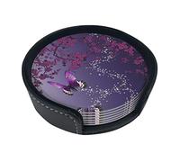 Coasters Set Of 6 Purple Plum Butterfly Print Leather Coasters For Drinks,Home Décor And Housewarming Gift