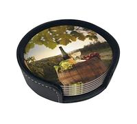 Coasters Set Of 6 Red Wine Print Leather Coasters For Drinks,Home Décor And Housewarming Gift