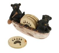Coasters Set of 6, Resin Black Bear Style Drink Coasters, Adorable Handmade Black Bear Figurines Paddling in Canoe, Rustic Coffee Table Decor for Living Room Dining Room, Housewarming Gifts