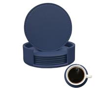 Coasters Set of 6 Soft Leather Drink Coaster Round Coaster with Sewing Around, Suitable for Various Cups, Wooden Tables, Home Decoration and Housewarming Gifts (Navy)
