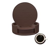 Coasters Set of 6 Soft Leather Drink Coaster Round Coaster with Sewing Around, Suitable for Various Cups, Wooden Tables, Home Decoration and Housewarming Gifts Green Navy Black (Brown)