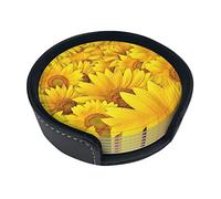 Coasters Set Of 6 Sunflowers Print Leather Coasters For Drinks,Home Décor And Housewarming Gift