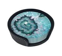 Coasters Set Of 6 Teal Agate Print Leather Coasters For Drinks,Home Décor And Housewarming Gift