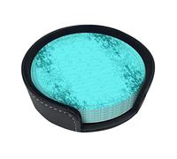 Coasters Set Of 6 Teal Blue Print Leather Coasters For Drinks,Home Décor And Housewarming Gift
