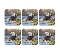 Coasters Set of 6 Waterproof Non-Slip Leather Drink Coasters Round Mug Mat American Bald Eagle Coasters for Drinks Tabletop Protection Cup Pad for Coffee Table Bar Home Decor