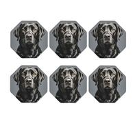 Coasters Set of 6 Waterproof Non-Slip Leather Drink Coasters Round Mug Mat Black Labrador Coasters for Drinks Tabletop Protection Cup Pad for Coffee Table Bar Home Decor