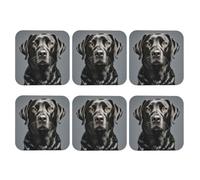 Coasters Set of 6 Waterproof Non-Slip Leather Drink Coasters Round Mug Mat Black Labrador Coasters for Drinks Tabletop Protection Cup Pad for Coffee Table Bar Home Decor