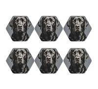 Coasters Set of 6 Waterproof Non-Slip Leather Drink Coasters Round Mug Mat Black Labrador Coasters for Drinks Tabletop Protection Cup Pad for Coffee Table Bar Home Decor