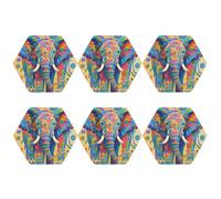Coasters Set of 6 Waterproof Non-Slip Leather Drink Coasters Round Mug Mat Colorful Elephant Coasters for Drinks Tabletop Protection Cup Pad for Coffee Table Bar Home Decor