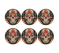Coasters Set of 6 Waterproof Non-Slip Leather Drink Coasters Round Mug Mat Colorful Sugar Skull Coasters for Drinks Tabletop Protection Cup Pad for Coffee Table Bar Home Decor
