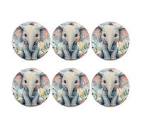 Coasters Set of 6 Waterproof Non-Slip Leather Drink Coasters Round Mug Mat Cute Elephant Watercolor Coasters for Drinks Tabletop Protection Cup Pad for Coffee Table Bar Home Decor