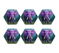Coasters Set of 6 Waterproof Non-Slip Leather Drink Coasters Round Mug Mat Purple Elephant Coasters for Drinks Tabletop Protection Cup Pad for Coffee Table Bar Home Decor