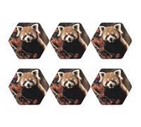Coasters Set of 6 Waterproof Non-Slip Leather Drink Coasters Round Mug Mat Red Pandas Coasters for Drinks Tabletop Protection Cup Pad for Coffee Table Bar Home Decor