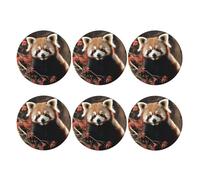 Coasters Set of 6 Waterproof Non-Slip Leather Drink Coasters Round Mug Mat Red Pandas Coasters for Drinks Tabletop Protection Cup Pad for Coffee Table Bar Home Decor