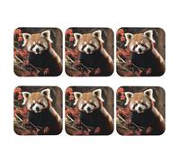 Coasters Set of 6 Waterproof Non-Slip Leather Drink Coasters Round Mug Mat Red Pandas Coasters for Drinks Tabletop Protection Cup Pad for Coffee Table Bar Home Decor