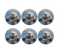 Coasters Set of 6 Waterproof Non-Slip Leather Drink Coasters Round Mug Mat Sea Otter Coasters for Drinks Tabletop Protection Cup Pad for Coffee Table Bar Home Decor