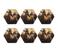 Coasters Set of 6 Waterproof Non-Slip Leather Drink Coasters Round Mug Mat Two giraffes together Coasters for Drinks Tabletop Protection Cup Pad for Coffee Table Bar Home Decor