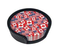 Coasters with Holder for Drinks 6 PCS Waterproof Heat Resistant Drink Coaster Protect Table from Stains Housewarming Gift Compatible with American Canadian Flag Drink Coaster