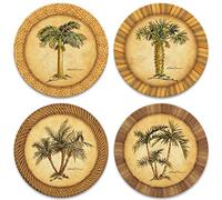 CoasterStone Absorbent Stone Drink Coasters, Palm Tree, Assortment, Neutral Palette
