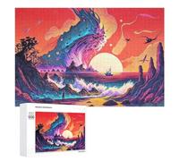 Coastline Jigsaw Puzzles Puzzles for Adults Kids 1000 PCS Neon Waves Impossible Challenge Toy Home Decoration for Educational Games Gifts.