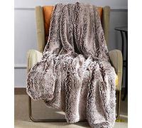 Coastline Luxury Two-Tone Faux Rabbit Fur Throw Blanket, Ultra Soft Fluffy Warm Thick Plush Throw, Decorative Fuzzy Blanket for Sofa Couch Bed Chair, Coffee Brown 127x152cm