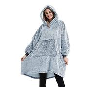 Coastline Oversized Wearable Hoodie Blanket, Ultra Soft Sherpa Teddy Fleece Warm Cozy Sweatshirt, Fluffy Hooded Throw with Big Pocket for Adults Men Women Teens, One Size Fits All, Duckegg