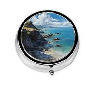 Coastline Print Personalised Portable Pillbox with,Mini Pillbox Compact and Convenient Pill Organiser for Storing and Organising Pills