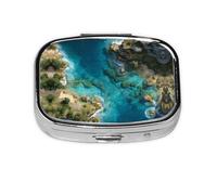Coastline Print Pill Box 2 Compartment Medicine Pill Case,Portable for Pocket Or Purse Pill Box Decorative Metal Medicine Organizer