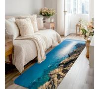 Coastline Runner Rug, Coastal Natural Ocean Rocks Summer Blue Non-Slip Edge Binding Home Rectangle Carpet for Kitchen Bedside Entryway Hallway Decor 2x8 Ft
