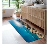 Coastline Runner Rug, Coastal Natural Ocean Rocks Summer Blue Non-Slip Indoor Rectangle Carpet Non Shedding for Kitchen Entryway Bedside Laundry Decor 2x6 Ft