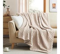 Coastline Sherpa Throw Blanket,Cable Pattern Decorative Soft Cozy Blanket for Couch Sofa,Light Weight Fleece Warm Throw Blanket for Bed,Beige,127 x 152 cm