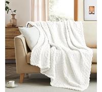 Coastline Sherpa Throw Blanket,Cable Pattern Decorative Soft Cozy Blanket for Couch Sofa,Light Weight Fleece Warm Throw Blanket for Bed,White,127 x 152 cm