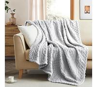 Coastline Sherpa Throw Blanket,Cable Pattern Decorative Soft Cozy Blanket for Couch Sofa,Light Weight Fleece Warm Throw Blanket for Bed,Grey,127 x 152 cm
