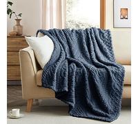 Coastline Sherpa Throw Blanket,Cable Pattern Decorative Soft Cozy Blanket for Couch Sofa,Light Weight Fleece Warm Throw Blanket for Bed,Navy Blue,152 x 203 cm