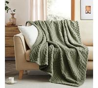 Coastline Sherpa Throw Blanket,Cable Pattern Decorative Soft Cozy Blanket for Couch Sofa,Light Weight Fleece Warm Throw Blanket for Bed,Olive Sage Green,152 x 203 cm