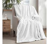 Coastline Super soft Grid Rabbit Faux Fur Plush Throw Blanket with Sherpa Reverse, Decorative Fuzzy Warm Cozy Rabbit Fur Throws for Sofa, Couch, Chair, Cream 127x152cm