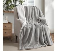 Coastline Super soft Grid Rabbit Faux Fur Plush Throw Blanket with Sherpa Reverse, Decorative Fuzzy Warm Cozy Rabbit Fur Throws for Sofa, Couch, Chair, Grey 127x152cm
