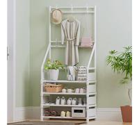 Coat and Shoe Rack with Storage Bench and Hooks 4/5 Tier Metal Frame Hall Tree Organizer for Entryway 60CM Coat Stand with Shoe Shelf