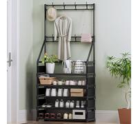 Coat and Shoe Rack with Storage Bench and Hooks 4/5 Tier Metal Frame Hall Tree Organizer for Entryway 60CM Coat Stand with Shoe Shelf