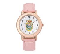 Coat Arms of Denmark Womens Elegant Watch Analogue Quartz Watch Leather Band Wristwatch