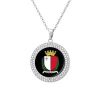 Coat Arms of Malta Shiny Diamond Necklace for Women Personalized Round Pendant Chain Jewel Gift