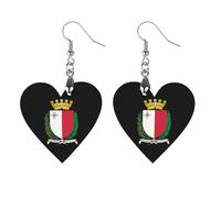Coat Arms of Malta Trendy Wooden Earrings for Women Boho Charms Studs Lightweight Dangle Drop Pendant Love
