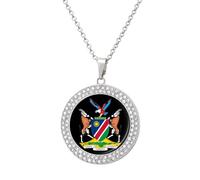 Coat Arms Of Namibia Shiny Diamond Necklace for Women Personalized Round Pendant Chain Jewel Gift