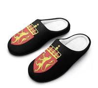 Coat Arms of Norway Cotton Slippers for Men Non-Slip Breathable Winter House Slippers Indoor Outdoor 9-10（42-43）